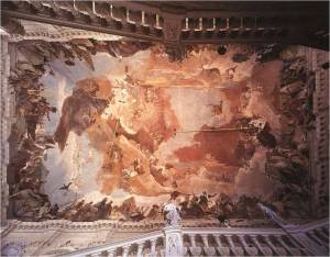 Giovanni Battista TIEPOLO, ( 1696, Venezia,  1770, Madrid) Apolo e os continentes. 1752 -53  Afresco 1900 x 3050 cm  Residenz, Würzburg, Alemanha 